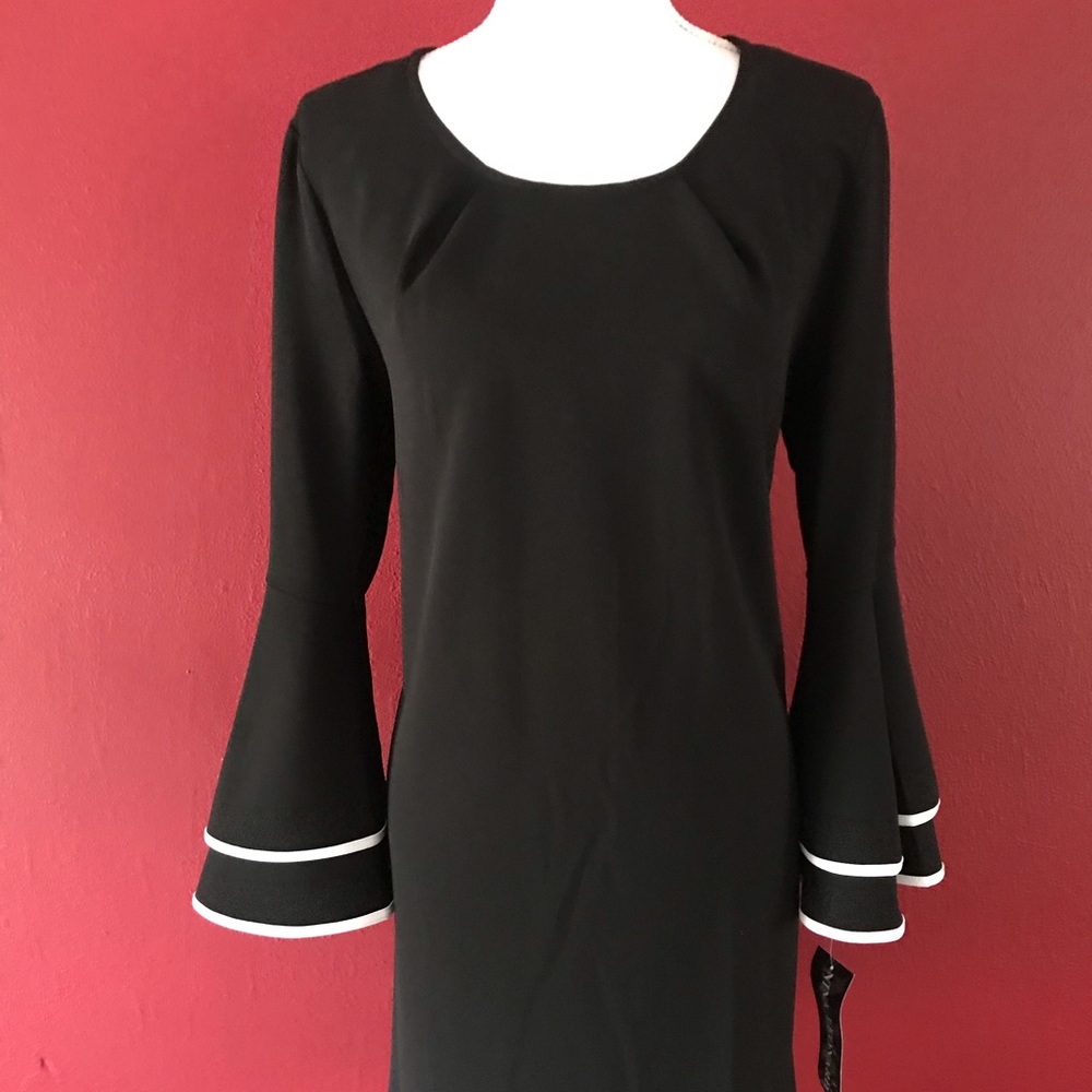 NWT: Nina Leonard black dress w/bell sleeves Sz. L - Picture 6 of 10